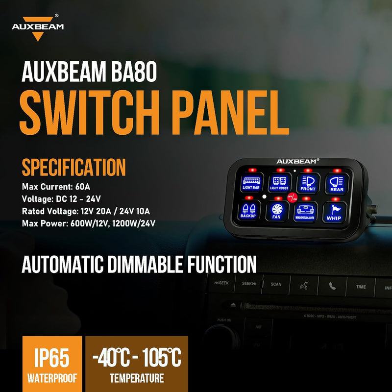 Auxbeam 8 Gang Switch Control Panel