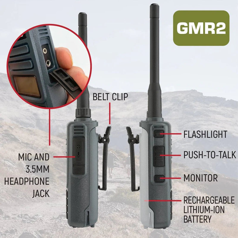 2 PACK - GMR2 GMRS and FRS Two Way Handheld Radios - Grey - Aspire Auto Accessories