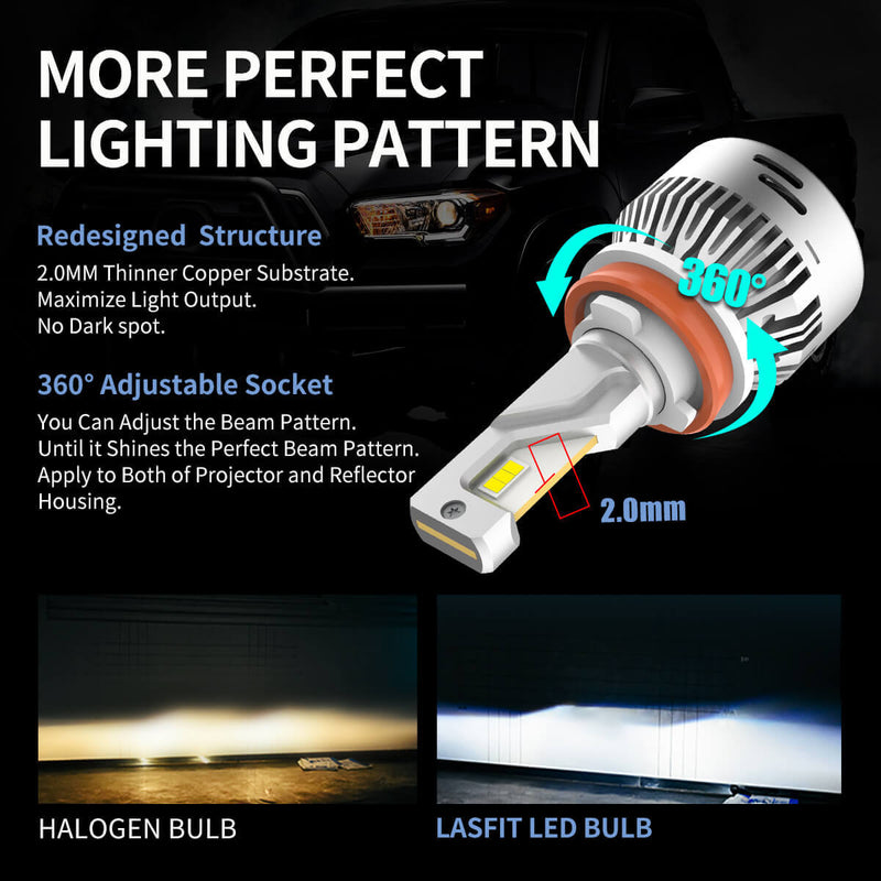 LA Plus Series H11 H9 H8 LED Bulb 60W 6000LM 6000K Amplified Flux Beam | 2 Bulbs - Aspire Auto Accessories