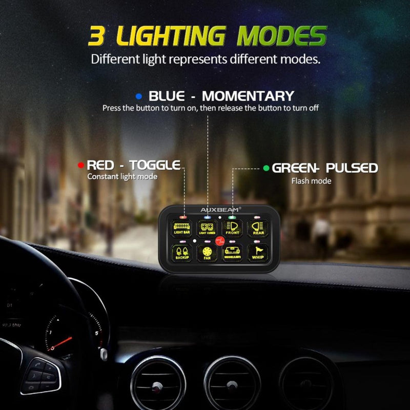 Multifunction RGB 8 Switch Control Panel with Bluetooth Control - Aspire Auto Accessories