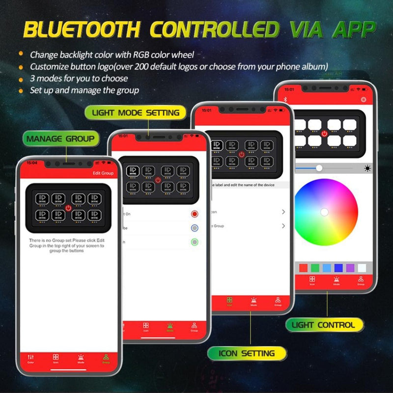 Multifunction RGB 8 Switch Control Panel with Bluetooth Control - Aspire Auto Accessories